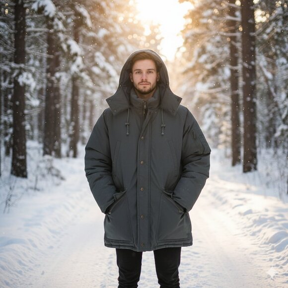 Camel Men's XL Puffy Hoodie Heavy Winter Coat Goose Down Full Zip Parka Coziest - Picture 3 of 13